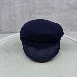 Aegean Greek Fisherman Cap Navy Blue Wool Blend Sailor Hat Size 57 7 1/8 Greece